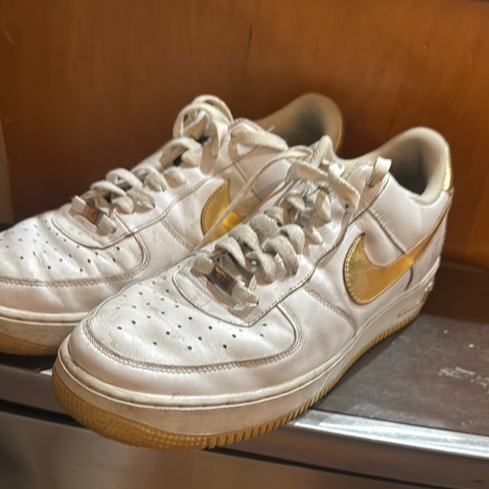 Nike Air White and Gold Sneakers